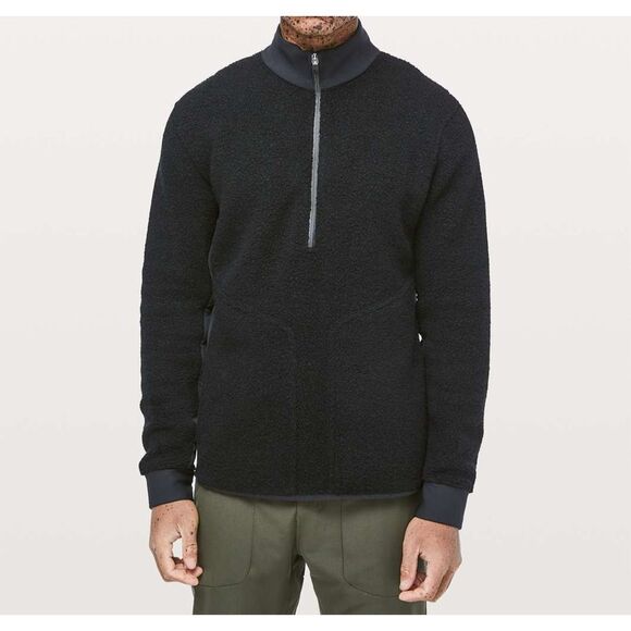 Lululemon Tundra Trek 1/2 Zip fleece sherpa pullover black sweater men Medium - Picture 1 of 6